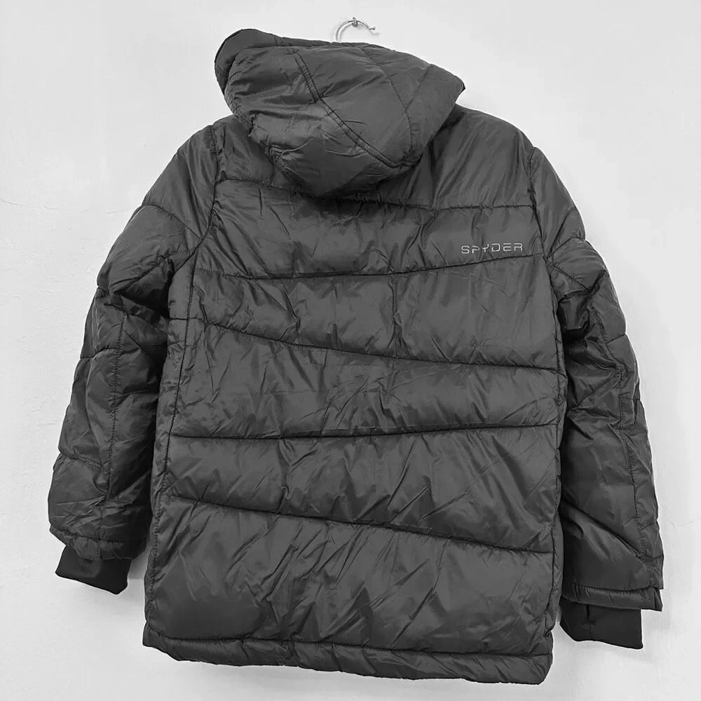 NWT Spyder Girls or Boys Full Zip Hooded Insulated Puffer Jacket Black Size Larg
